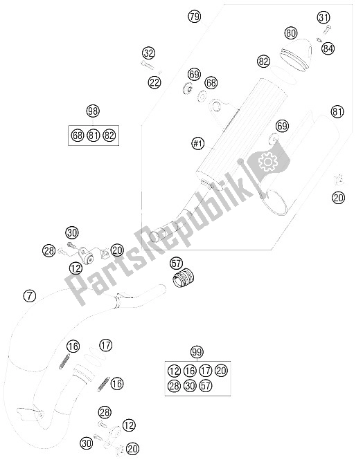 Tutte le parti per il Impianto Di Scarico del KTM 85 SX 19 16 Europe 2009