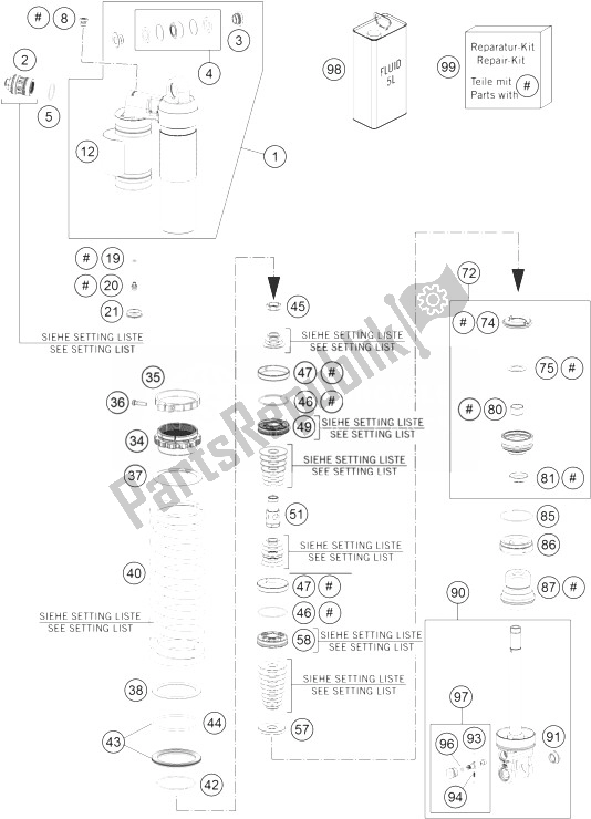 All parts for the Monoshock Disassembled of the KTM 250 EXC SIX Days Europe 2014