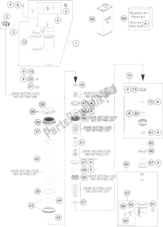 All parts for the Monoshock Disassembled of the KTM 300 XC W SIX Days USA 2014