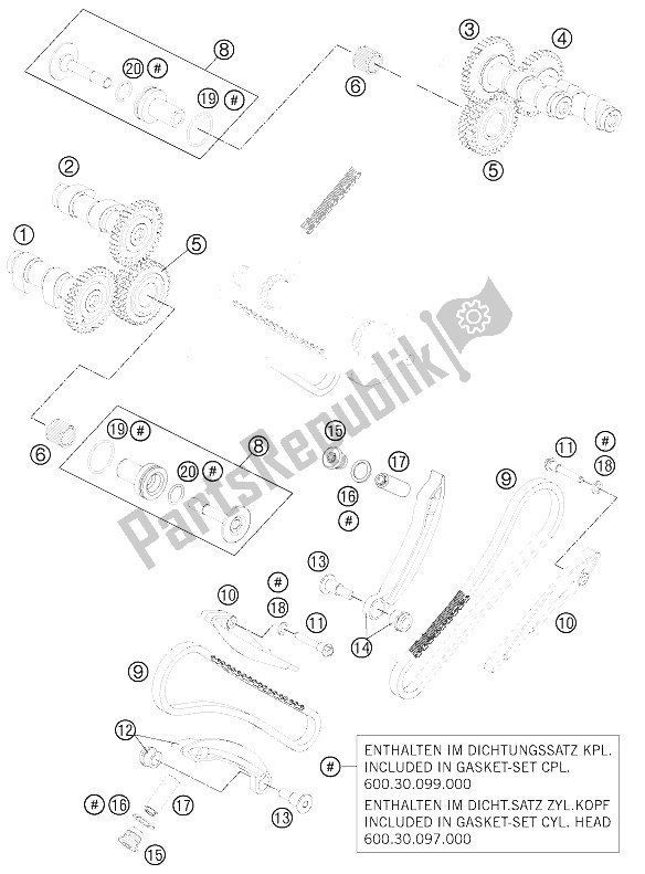 Alle onderdelen voor de Timing Aandrijving van de KTM 990 Superm T Black ABS Europe 2011