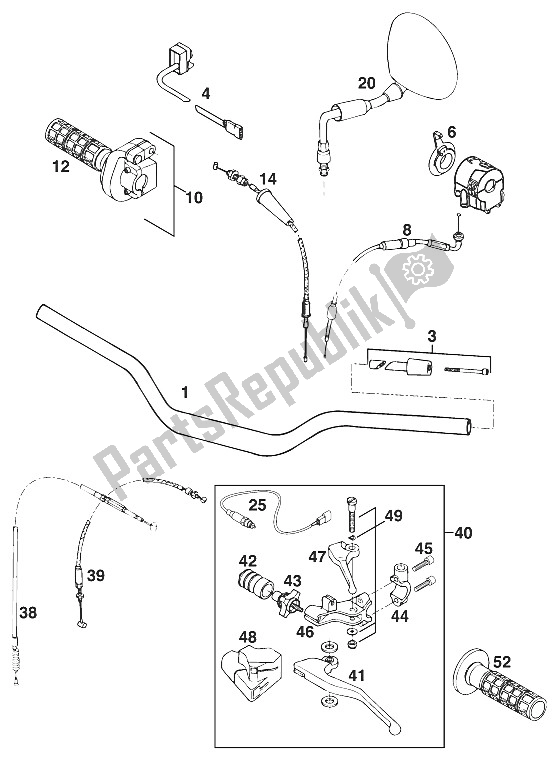All parts for the Handle Bar - Controls Duke '96 of the KTM 620 Duke 37 KW Europe 970061 1996