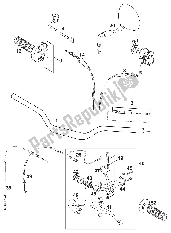 Tutte le parti per il Manubrio - Controlla Il Duca '96 del KTM 620 Duke 37 KW Europe 972661 1996