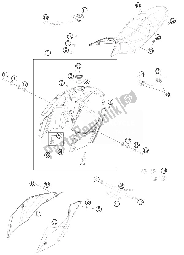 Toutes les pièces pour le Réservoir, Siège, Couverture du KTM 990 Supermoto T Black ABS Europe 2013