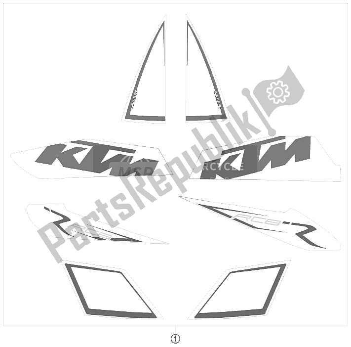 All parts for the Decal of the KTM 1190 RC 8 R Australia 2009