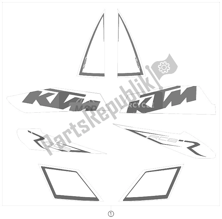All parts for the Decal of the KTM 1190 RC 8 R TNT Edit Europe 2009