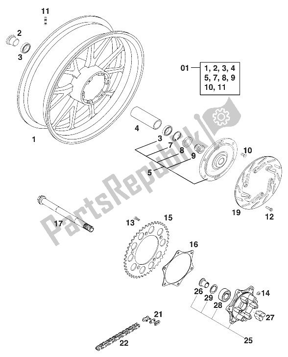 All parts for the Rear Wheel Bbs Duke '99 of the KTM 640 Duke II Australia 2000