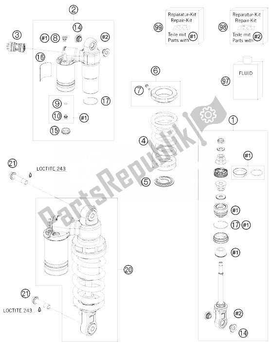 All parts for the Shock Absorber of the KTM 1190 RC8 Black Australia 2010