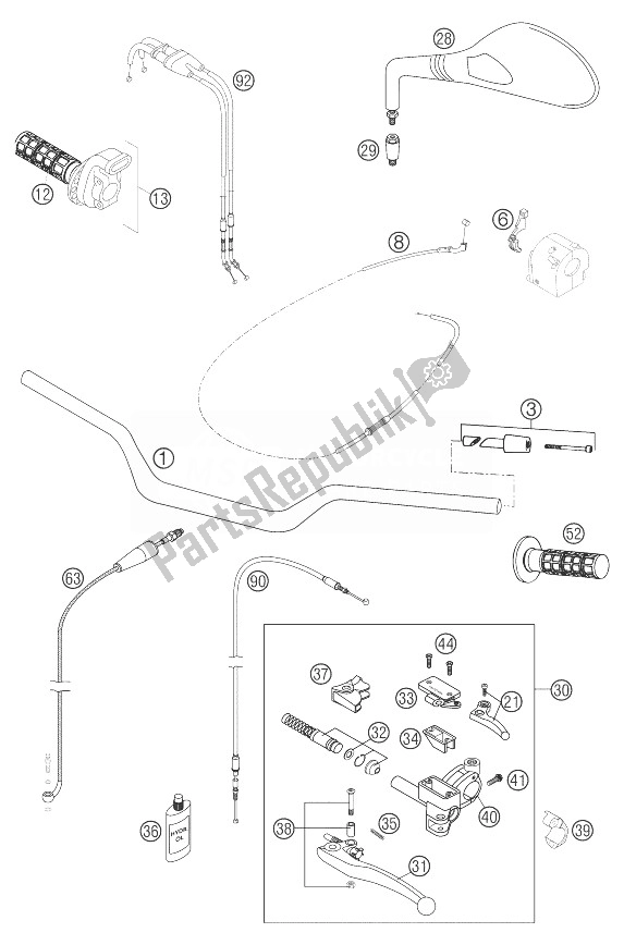 All parts for the Handlebar, Instr. 640 Duke Ii of the KTM 640 Duke II Black United Kingdom 2003