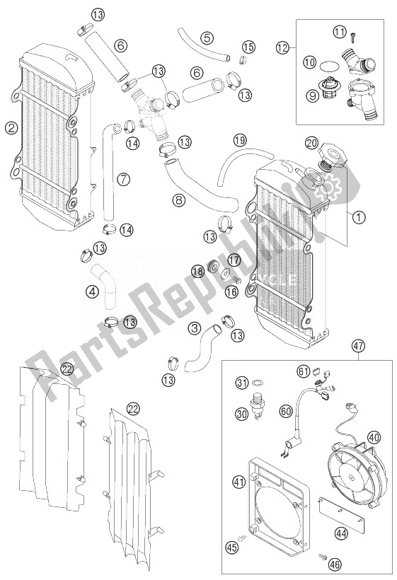 All parts for the Cooling System 400 Exc Racing of the KTM 400 EXC Racing Australia 2004