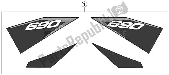 All parts for the Decal of the KTM 690 Duke R Australia United Kingdom 2011