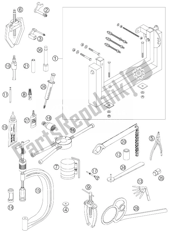 Alle onderdelen voor de Speciaal Gereedschap van de KTM 250 EXC F Australia 2007