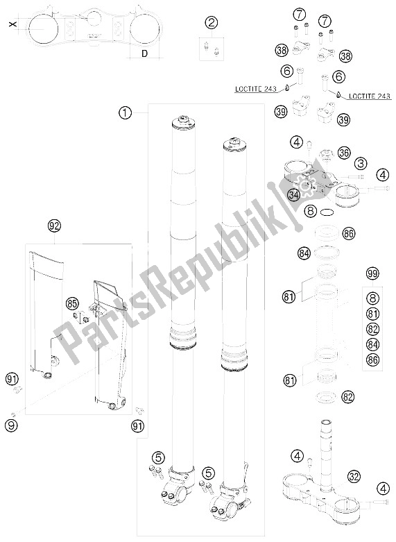 All parts for the Front Fork, Triple Clamp of the KTM 250 EXC F SIX Days Europe 2011