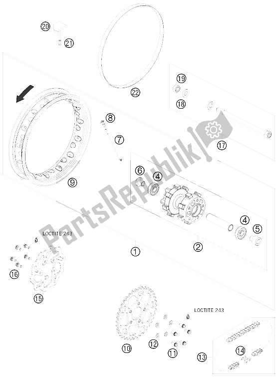 All parts for the Rear Wheel of the KTM 50 SX Europe 2009