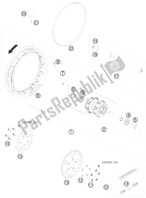 Todas las partes para Rueda Trasera de KTM 50 SXS USA 2011