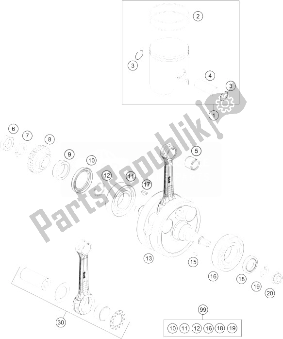 All parts for the Crankshaft, Piston of the KTM Freeride 250 R Australia 2014