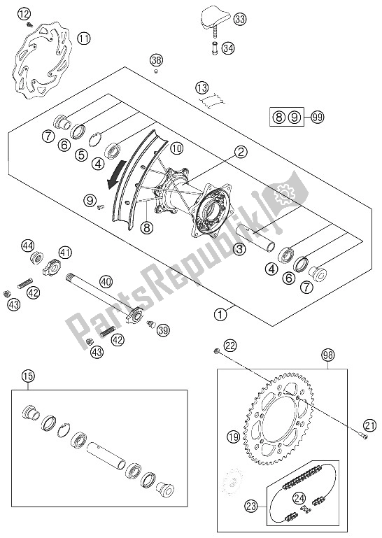 All parts for the Rear Wheel of the KTM 450 XC W USA 2012