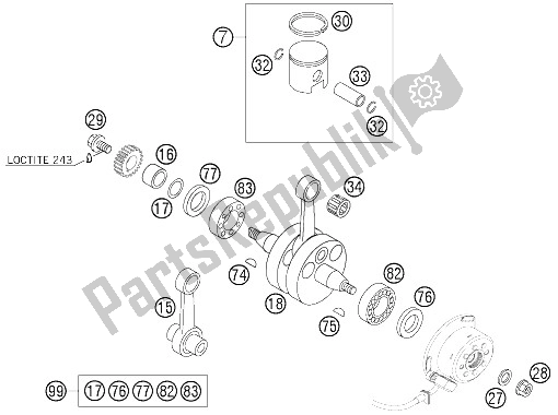 All parts for the Crankshaft, Piston of the KTM 105 SX Europe 2006