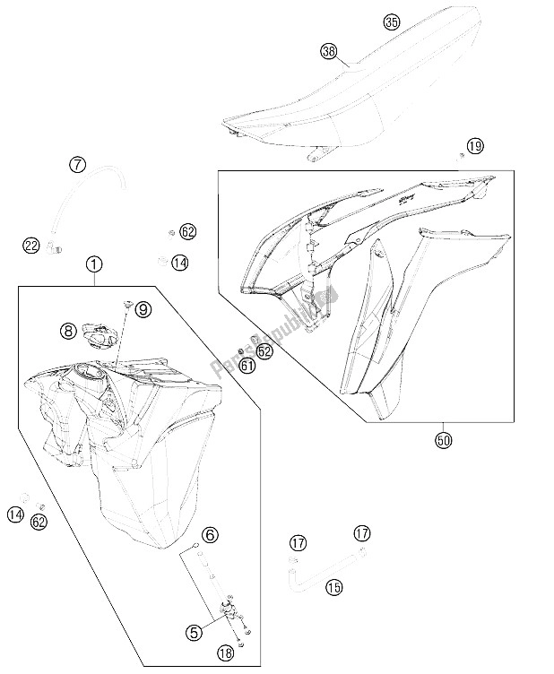 Toutes les pièces pour le Réservoir, Siège, Couverture du KTM 250 XC Europe USA 2015