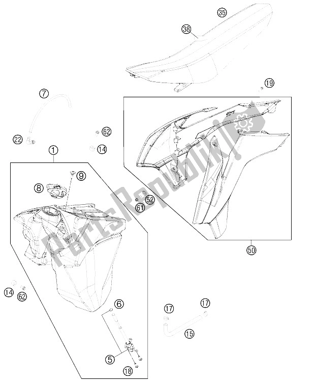 Alle onderdelen voor de Tank, Stoel, Deksel van de KTM 300 XC Europe USA 2015