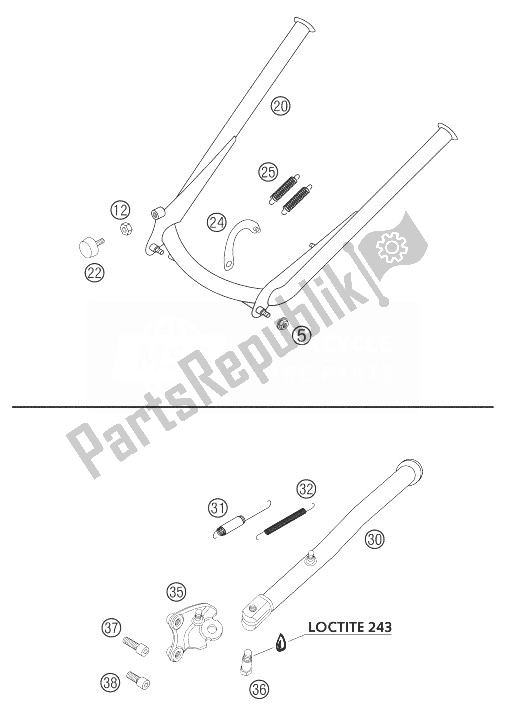 All parts for the Side / Cneter Stand 625 Sxc of the KTM 625 SXC Europe 2004