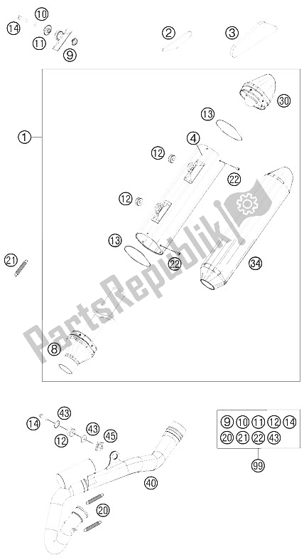 Wszystkie części do System Wydechowy KTM 250 SX F USA 2015