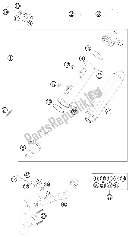 All parts for the Exhaust System of the KTM 350 SX F USA 2015