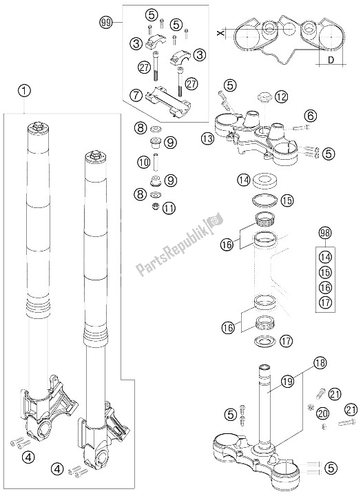 Tutte le parti per il Forcella Telescopica del KTM 950 Supermoto R USA 2008