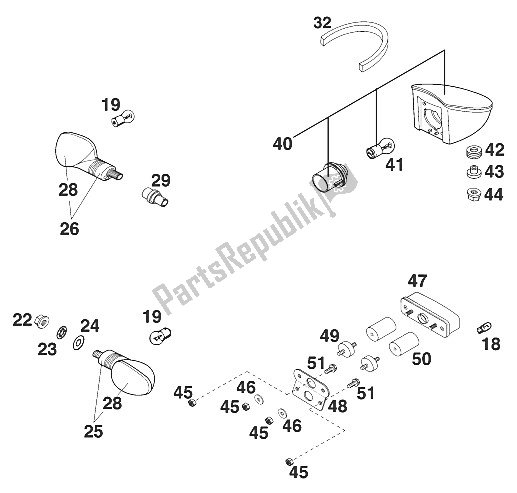 All parts for the Flasher, Rear Light Duke of the KTM 640 Duke II Europe 2000