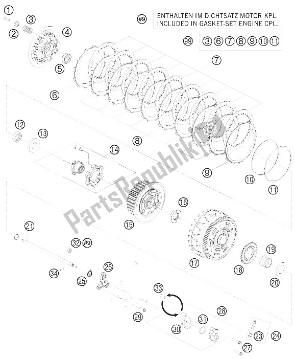 Tutte le parti per il Frizione del KTM 1190 RC 8 R Australia 2009