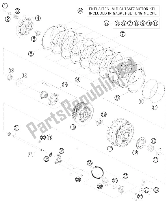 All parts for the Clutch of the KTM 1190 RC8R Track Europe 2012