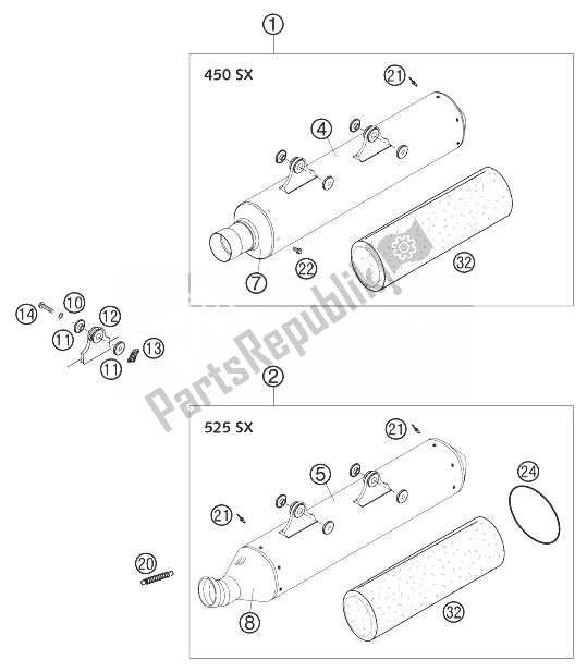 All parts for the Silencer Racing Sx of the KTM 525 SX Racing Europe 2003