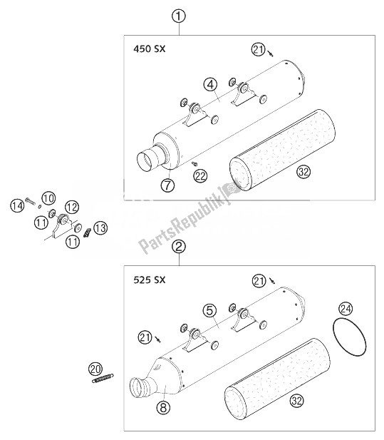 All parts for the Silencer Racing Sx of the KTM 540 SXS Racing Europe 2003