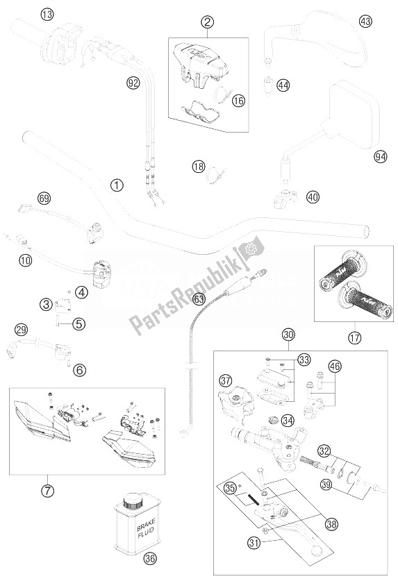 All parts for the Handlebar, Controls of the KTM 250 EXC F SIX Days Europe 2013