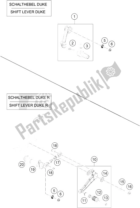 All parts for the Shifting Lever of the KTM 690 Duke R ABS Europe 2016