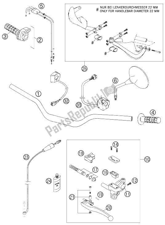 All parts for the Handlebar, Controls of the KTM 990 Adventure Orange ABS Australia United Kingdom 2006