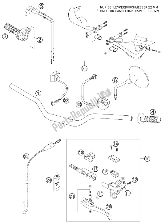 Todas as partes de Guiador, Controles do KTM 990 Adventure Orange ABS Europe 2006