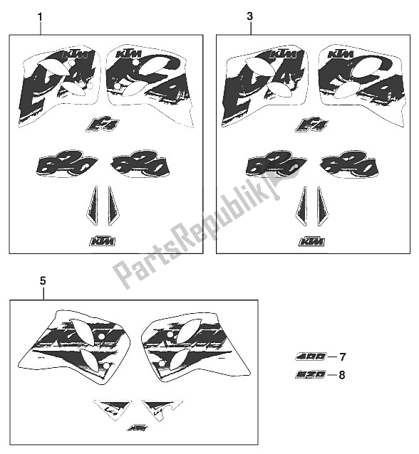 All parts for the Decal Set Exc, Egs '96 of the KTM 400 EXC WP Europe 1996