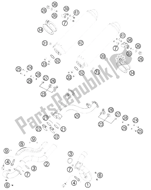 All parts for the Exhaust System of the KTM 990 ADV R Spec Edit Brazil 2011