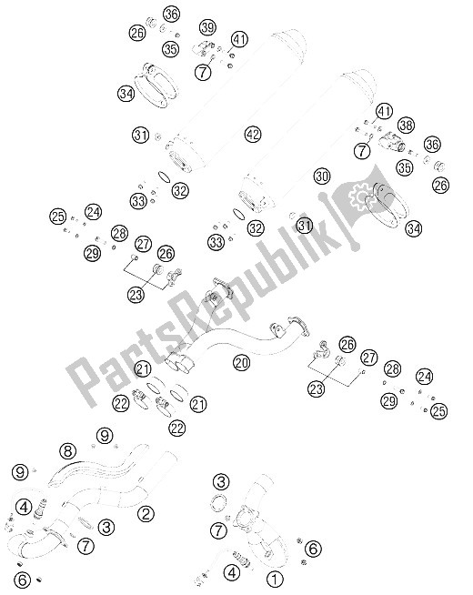 All parts for the Exhaust System of the KTM 990 Adventure Orange ABS 11 Europe 2011