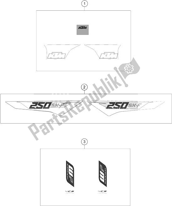All parts for the Decal of the KTM 250 SX F USA 2016