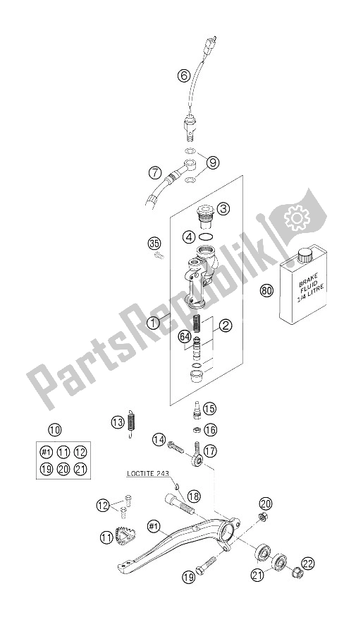 Wszystkie części do Sterowanie Tylnym Hamulcem KTM 250 EXC F Europe 2006