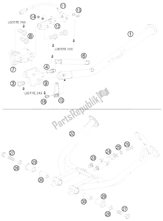 Todas las partes para Soporte Lateral / Central de KTM 990 Adventure Orange ABS Europe 2008