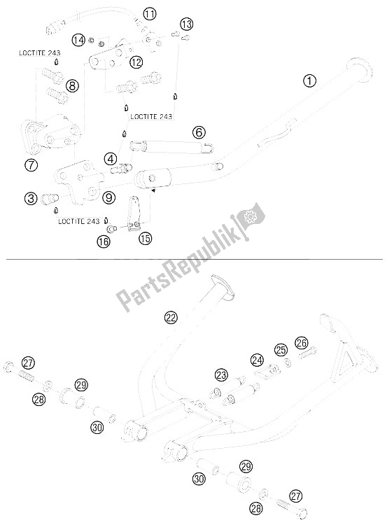 Todas as partes de Suporte Lateral / Central do KTM 990 Adventure Orange ABS USA 2008