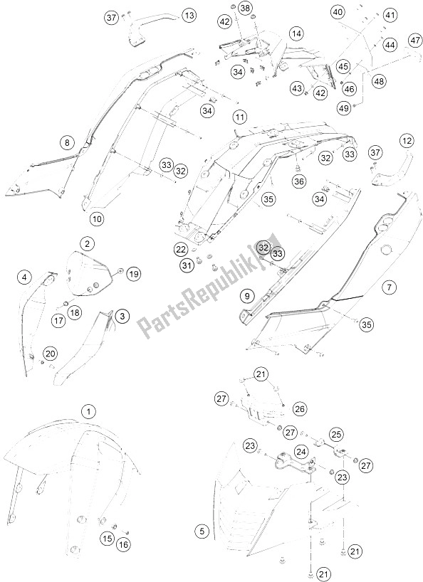 All parts for the Mask, Fenders of the KTM 390 Duke BL ABS B D 15 Australia 2015