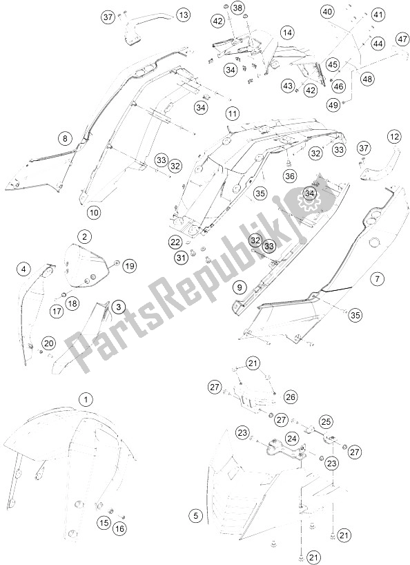 Tutte le parti per il Maschera, Parafanghi del KTM 390 Duke BL ABS B D 16 Europe 2016