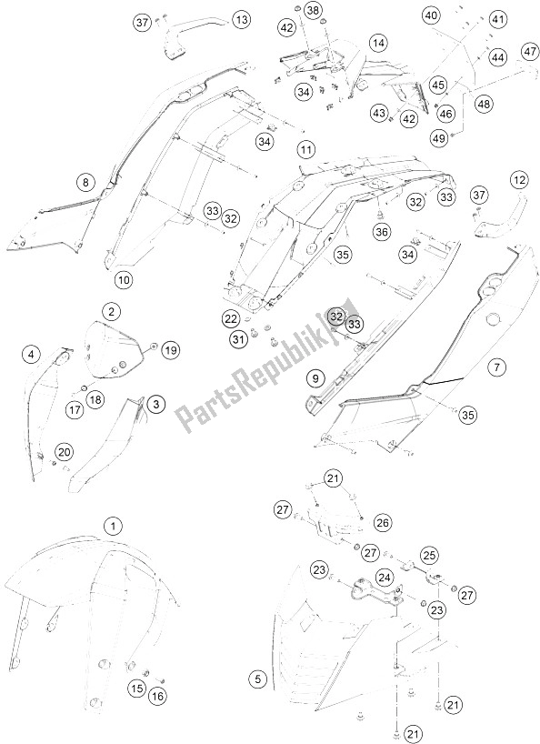 Todas las partes para Máscara, Defensas de KTM 390 Duke White ABS B D 15 Australia 2015