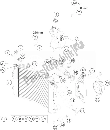 All parts for the Cooling System of the KTM 690 Duke R ABS Europe 2014