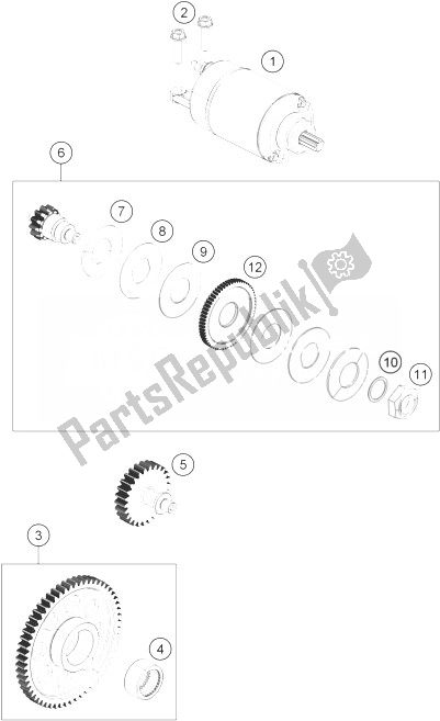 All parts for the Electric Starter of the KTM 390 Duke Black ABS BAJ DIR 14 USA 2014