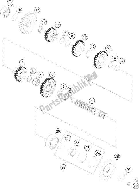 All parts for the Transmission Ii -counter Shaft of the KTM 200 Duke WH W O ABS CKD 16 Argentina 2016