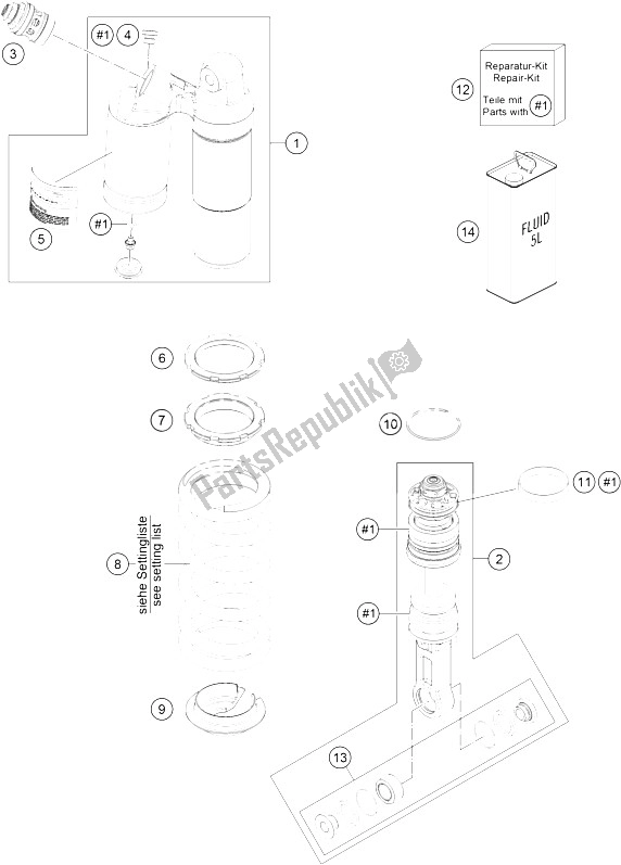 Todas las partes para Amortiguador Desmontado de KTM 690 Duke R ABS Europe 2015